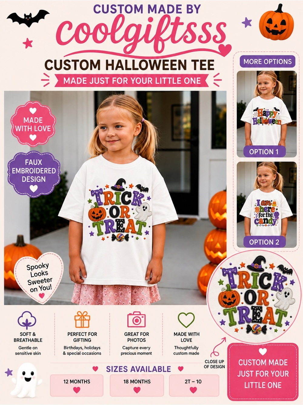 "Trick or Treat" Kids Halloween Costume Tee pick 1 -12 months to size 10 New